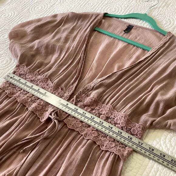 Alya Womens Mauve Maxi Dress Duster With Lace Trim & Drawstring Waist L/XL Beach - Picture 6 of 10